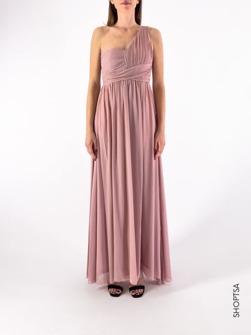 Long powder pink one-shoulder dress