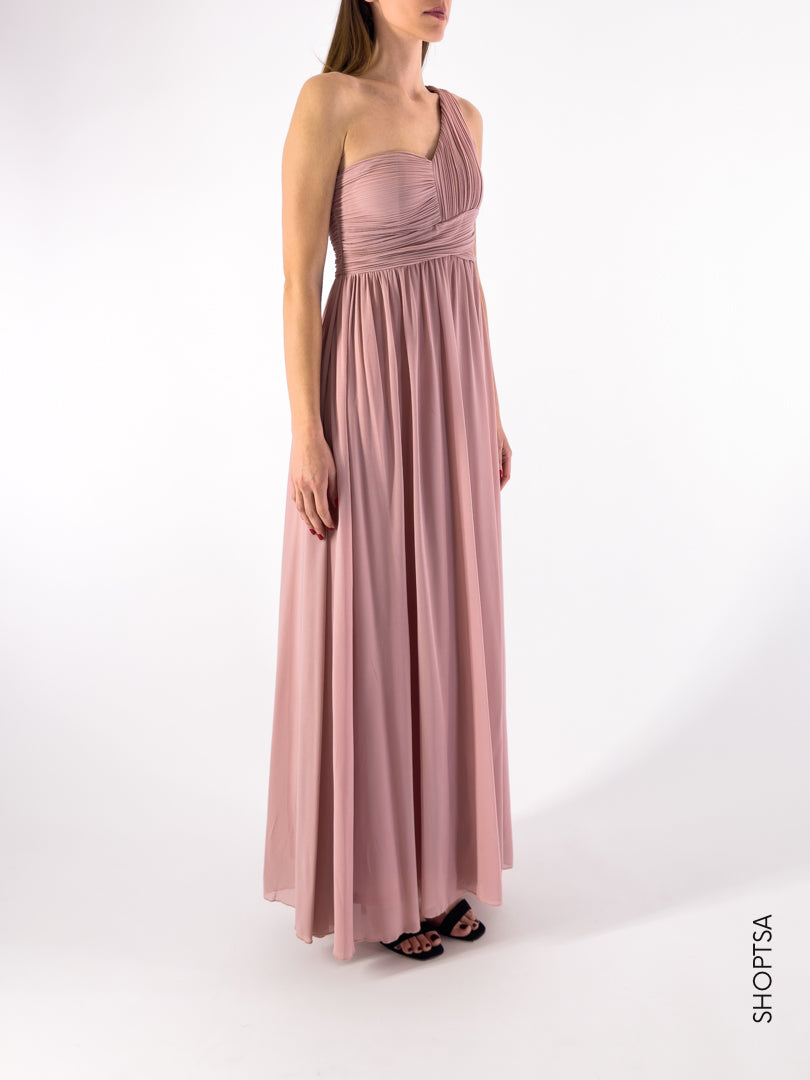 Long powder pink one-shoulder dress