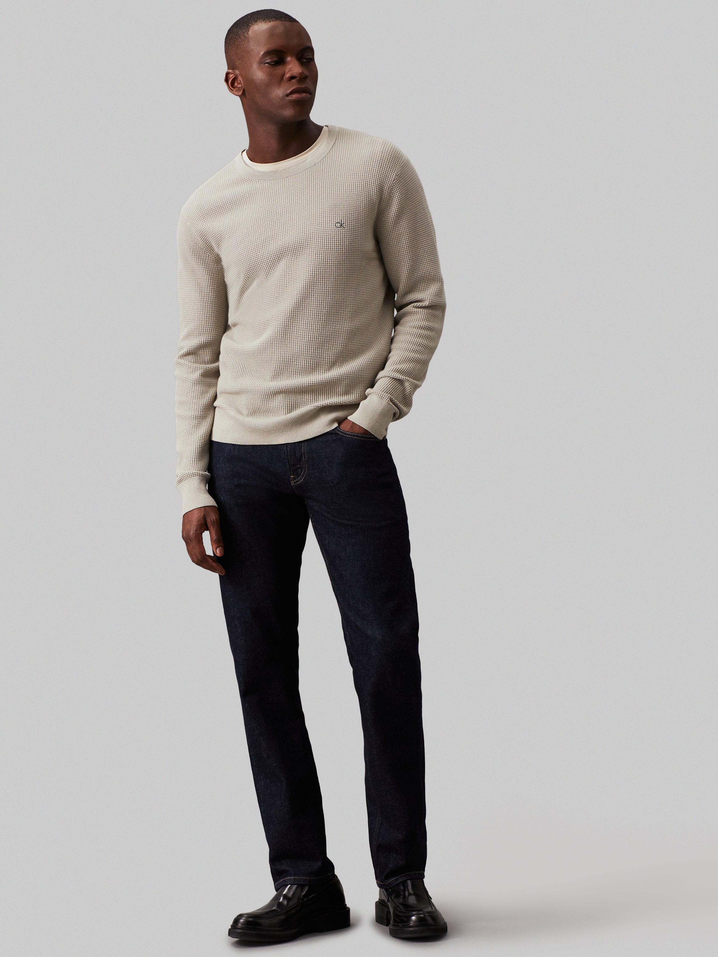 Maglione girocollo in cotone waffle