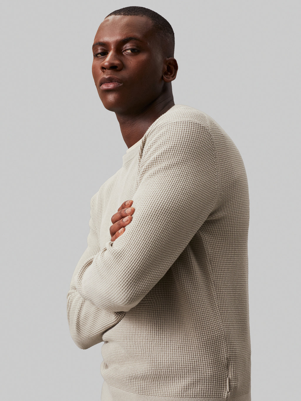 Maglione girocollo in cotone waffle