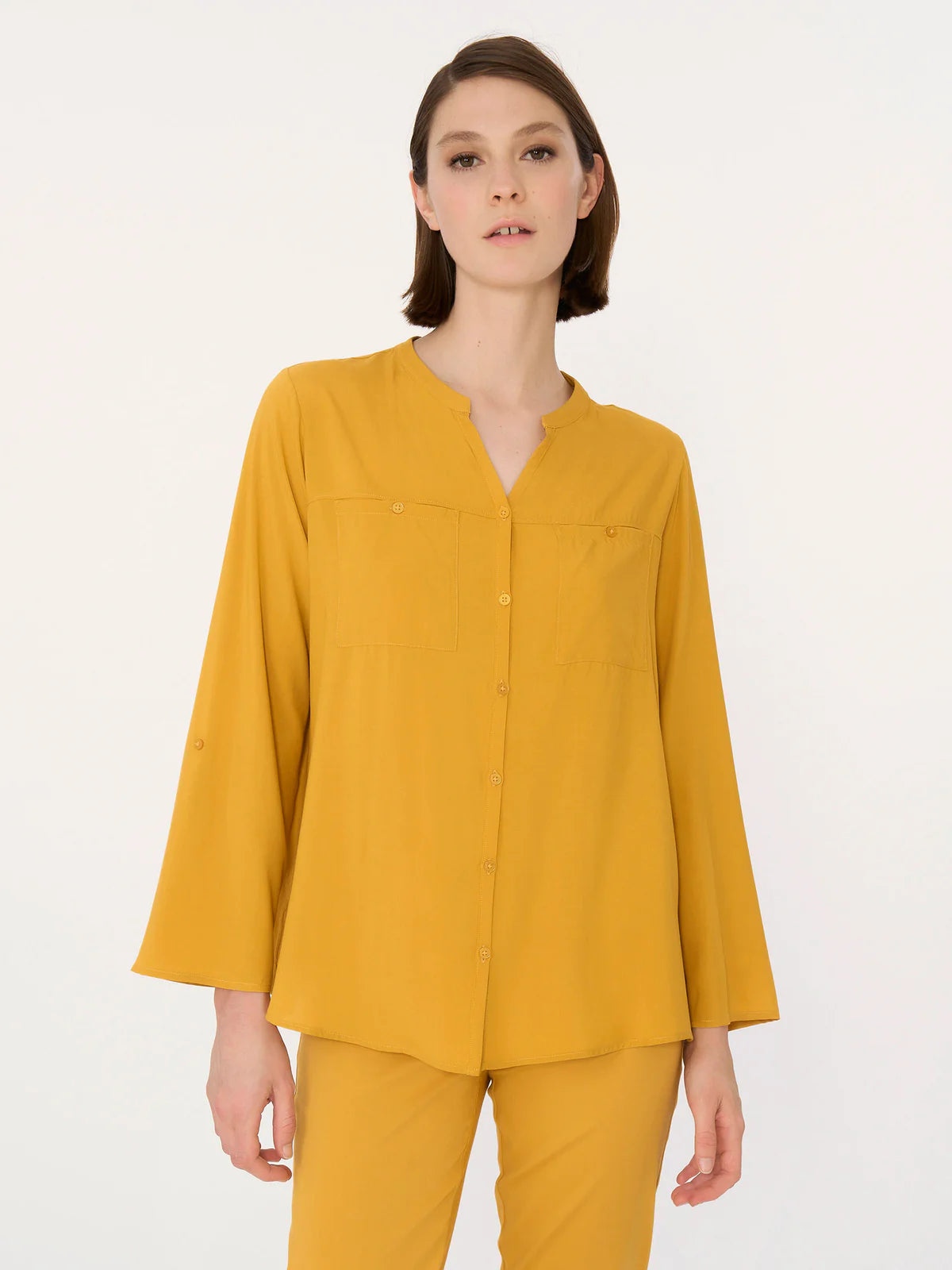 Camicia coreana basica in viscosa DM64SI - RAGNO