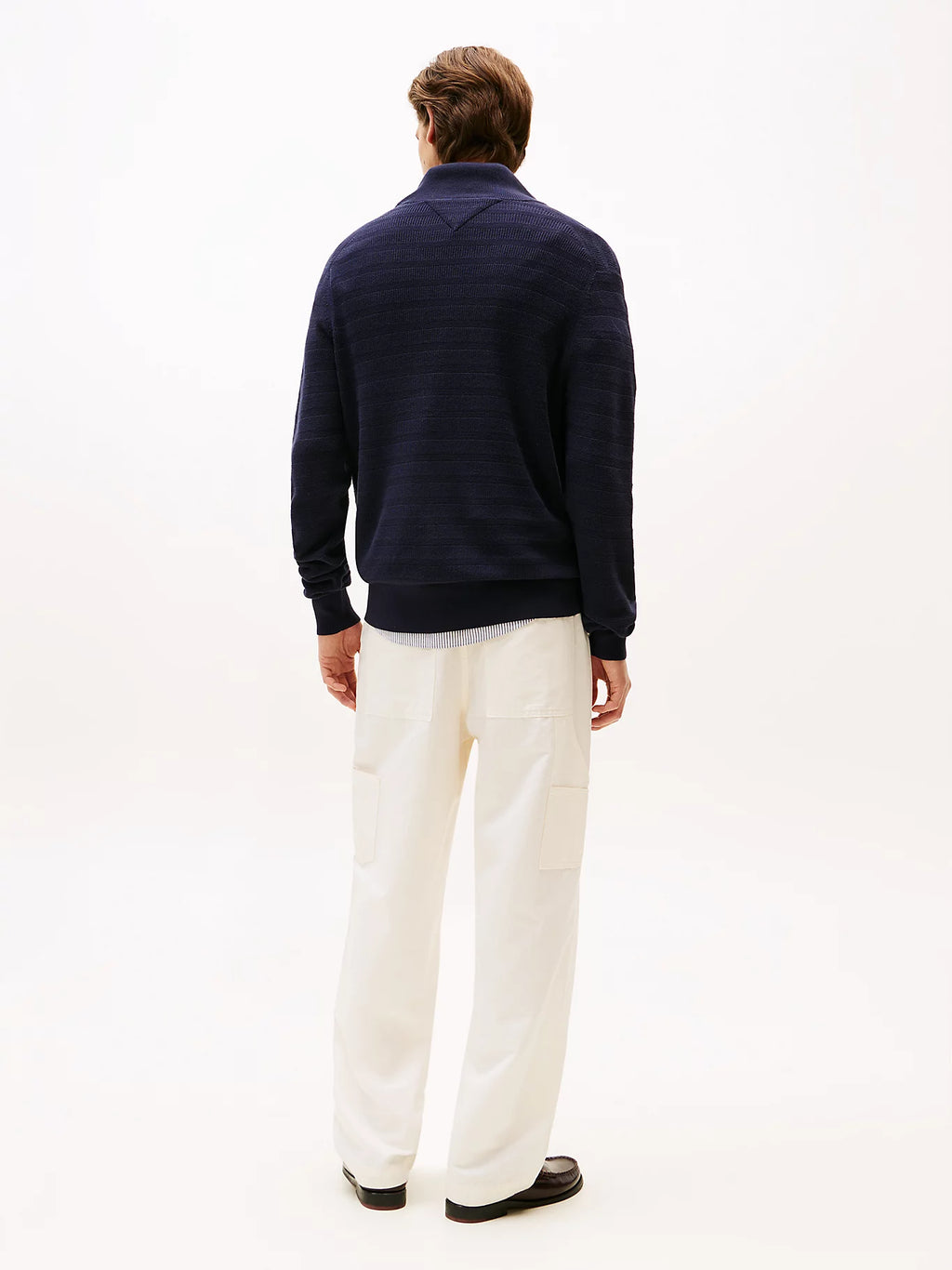 Maglione mezza zip righe tramate