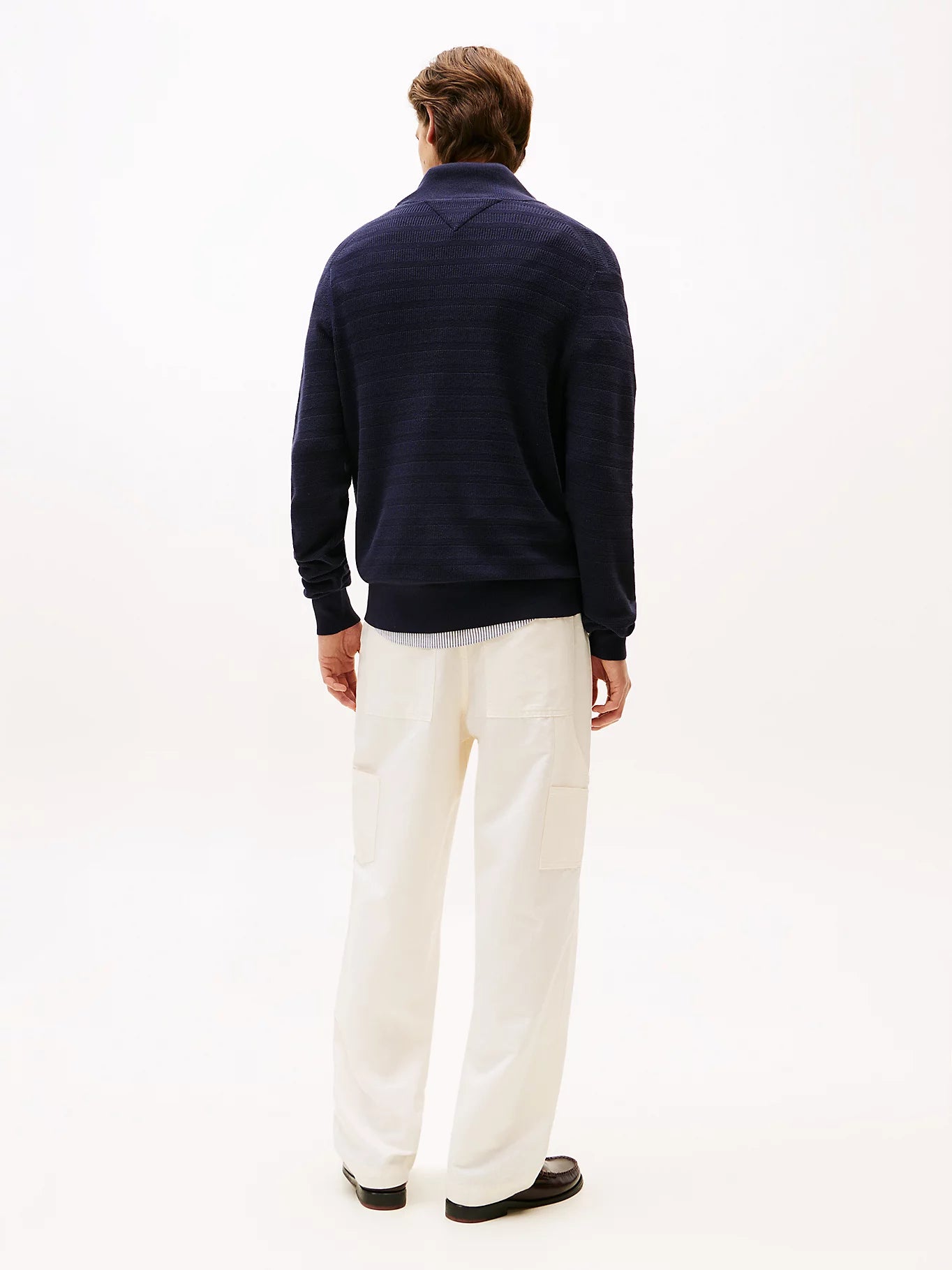 Maglione mezza zip righe tramate