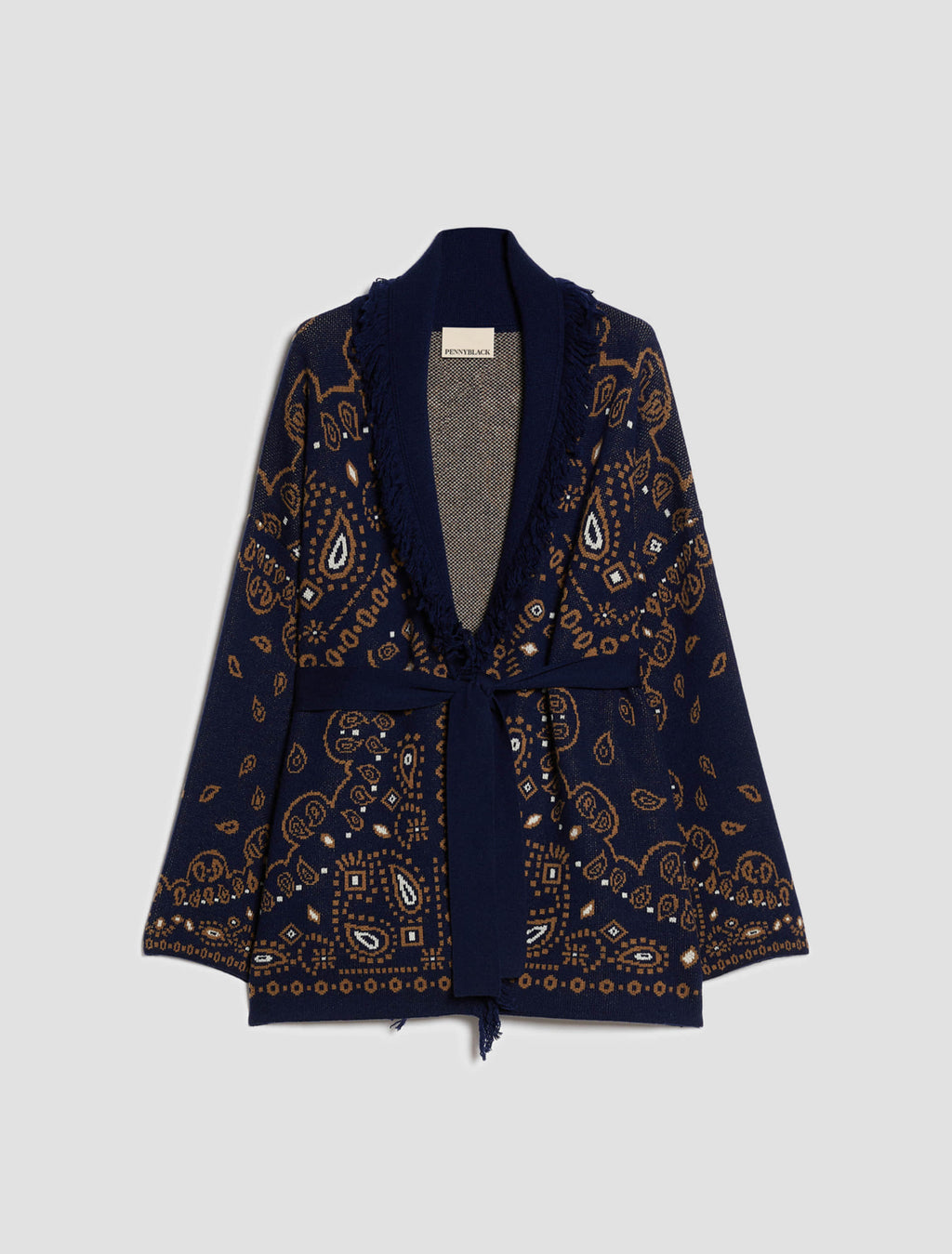 Cardigan oversize jacquard con frange - PBBARMONIOSO