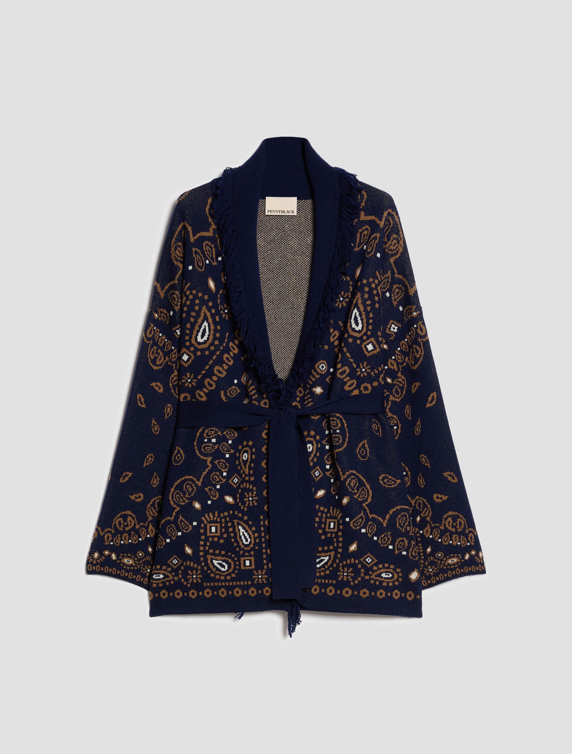 Cardigan oversize jacquard con frange - PBBARMONIOSO