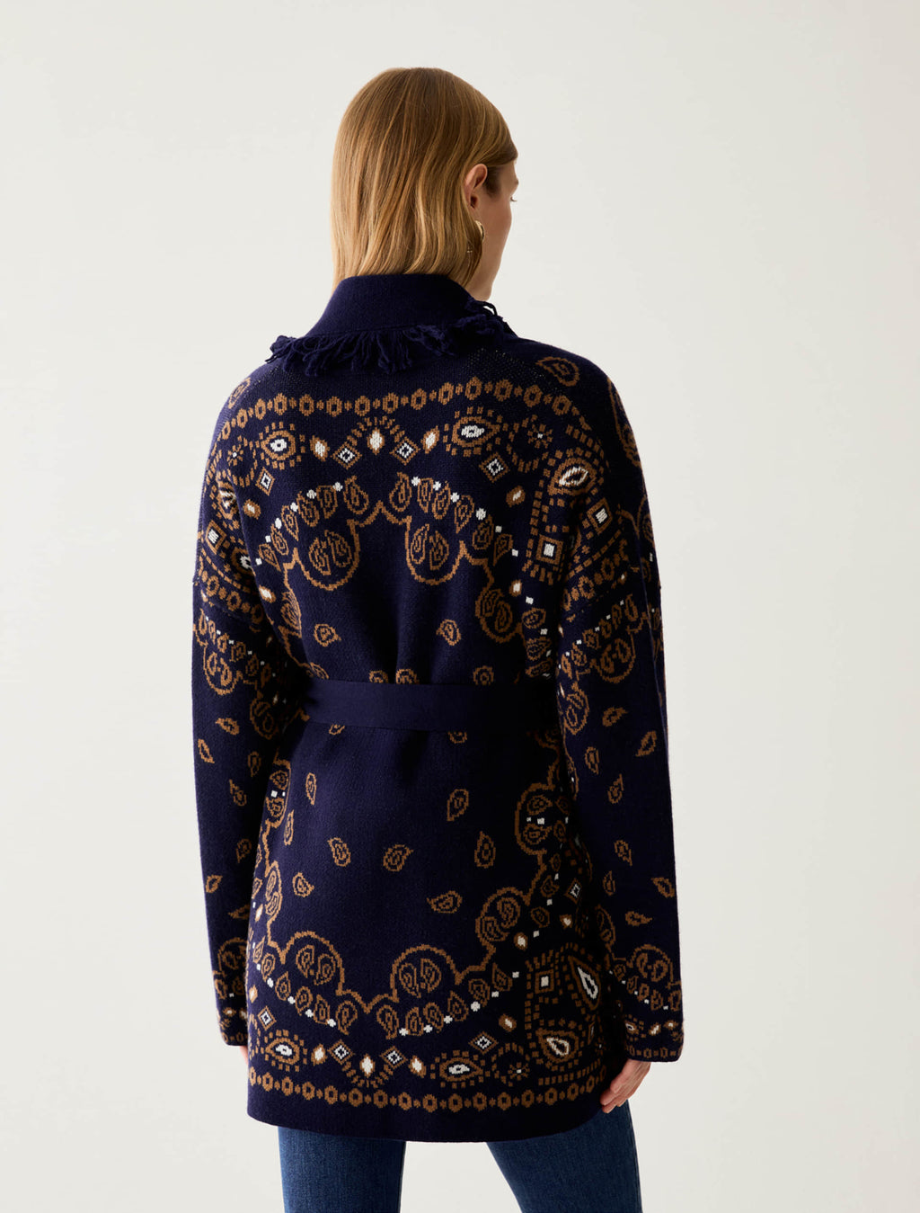 Cardigan oversize jacquard con frange - PBBARMONIOSO