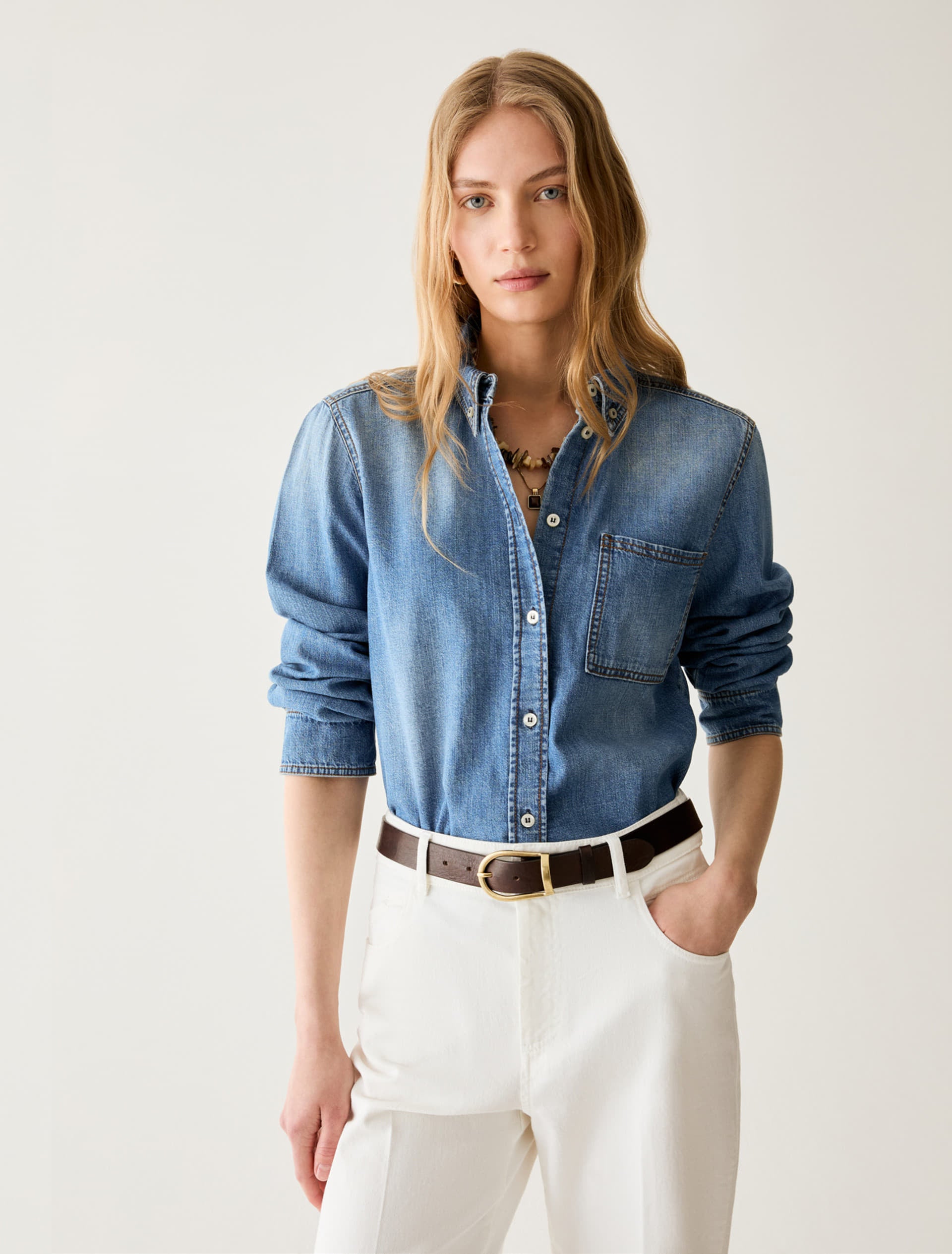 Camicia boxy in denim leggero di cotone - PBBOMBRINA