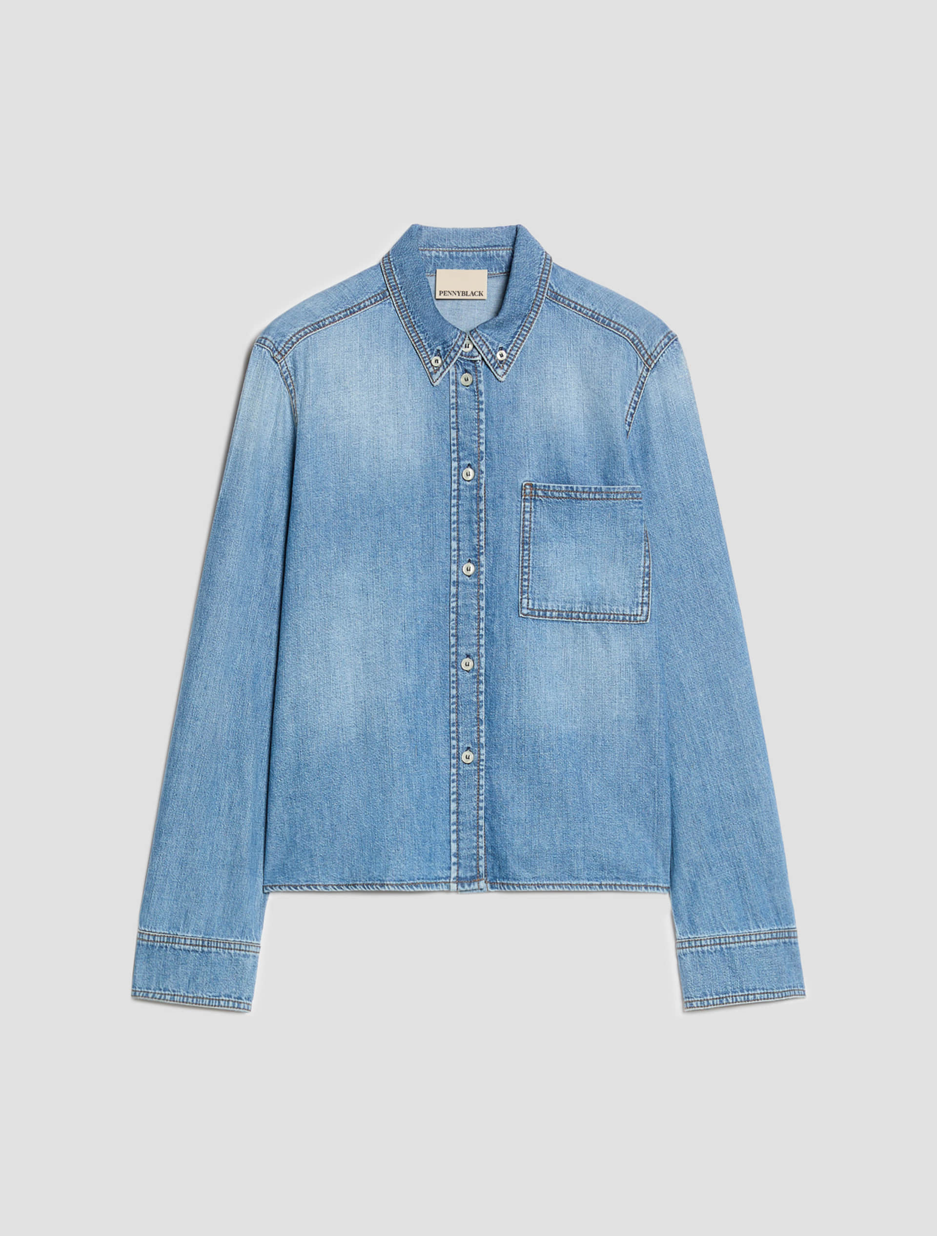 Camicia boxy in denim leggero di cotone - PBBOMBRINA