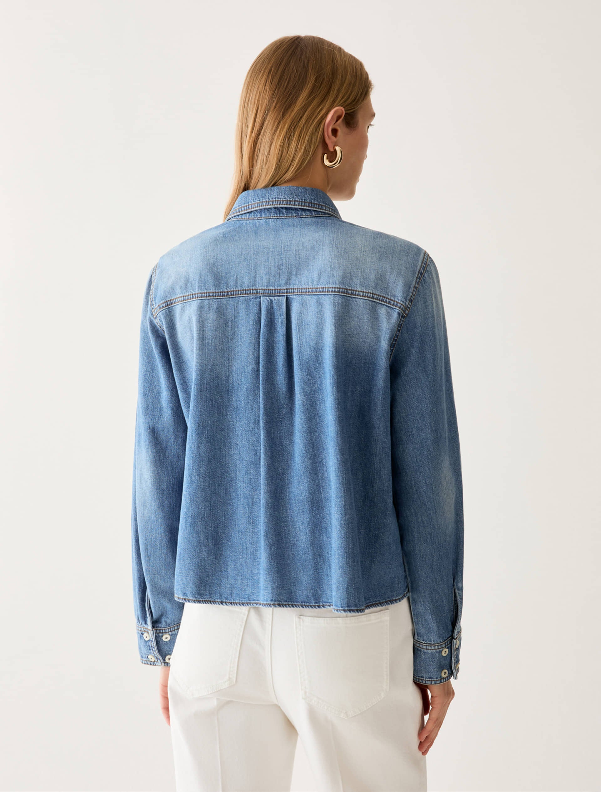 Camicia boxy in denim leggero di cotone - PBBOMBRINA