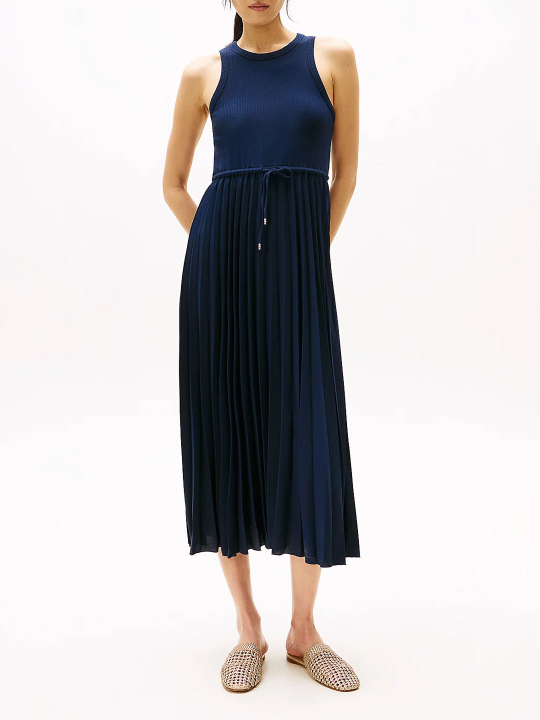 Vestito midi plissettato blu