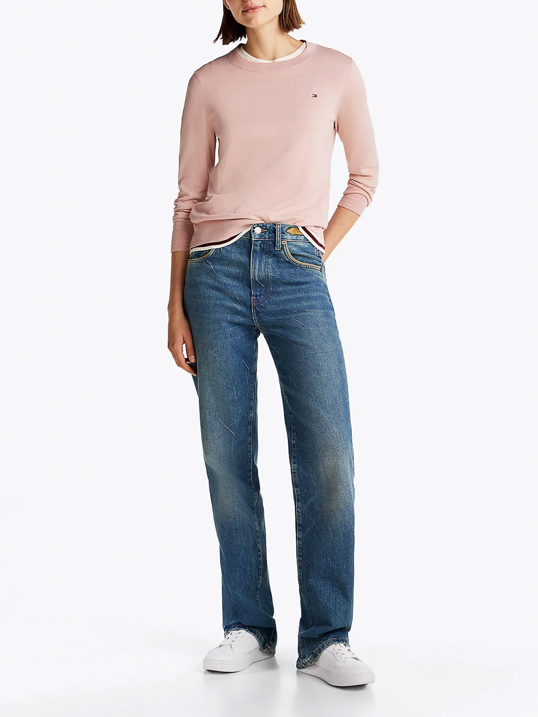 Pullover girocollo bandierina ricamata