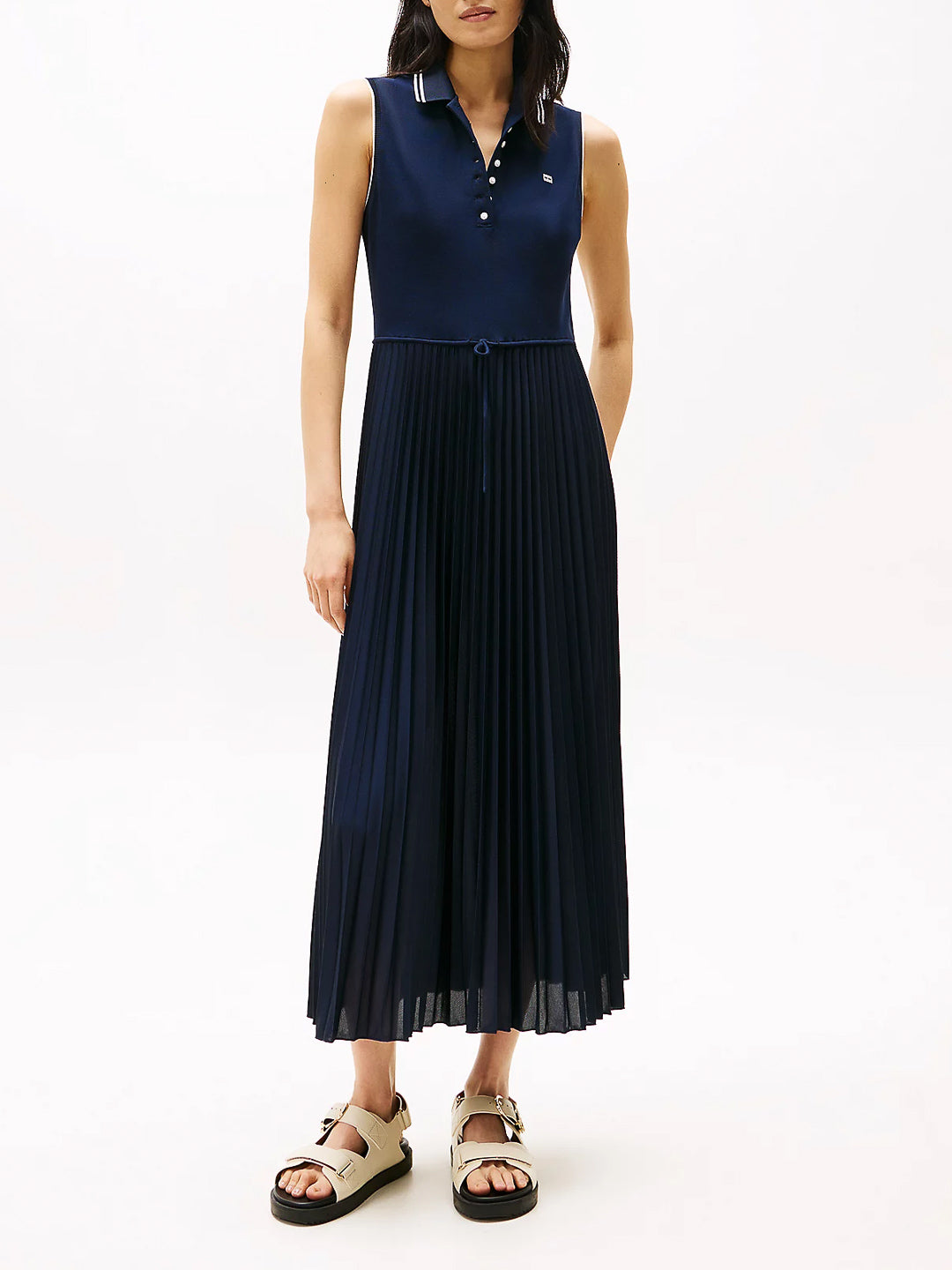 Vestito polo lungo con gonna plissettata