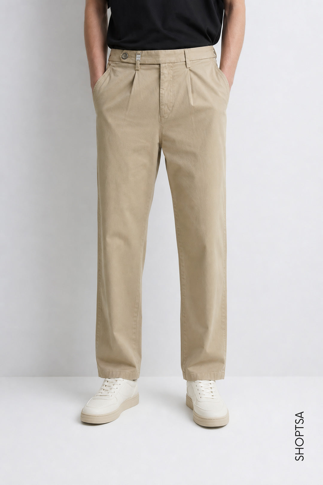 Pantalone con pinces in cotone elasticizzato
