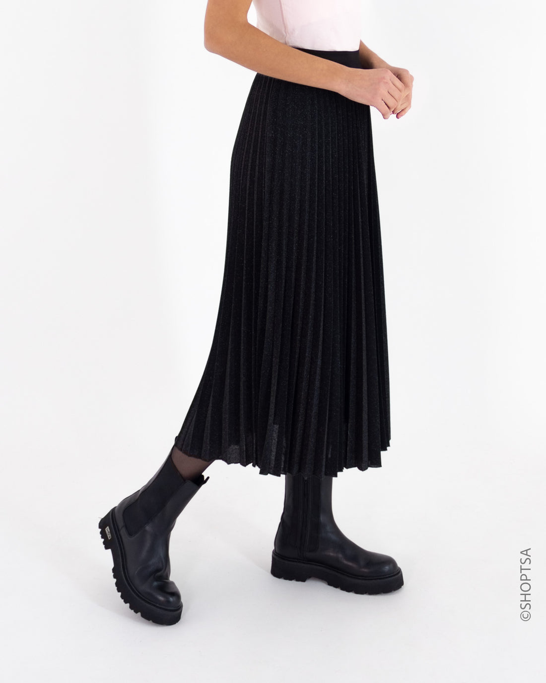 Black glitter pleated skirt