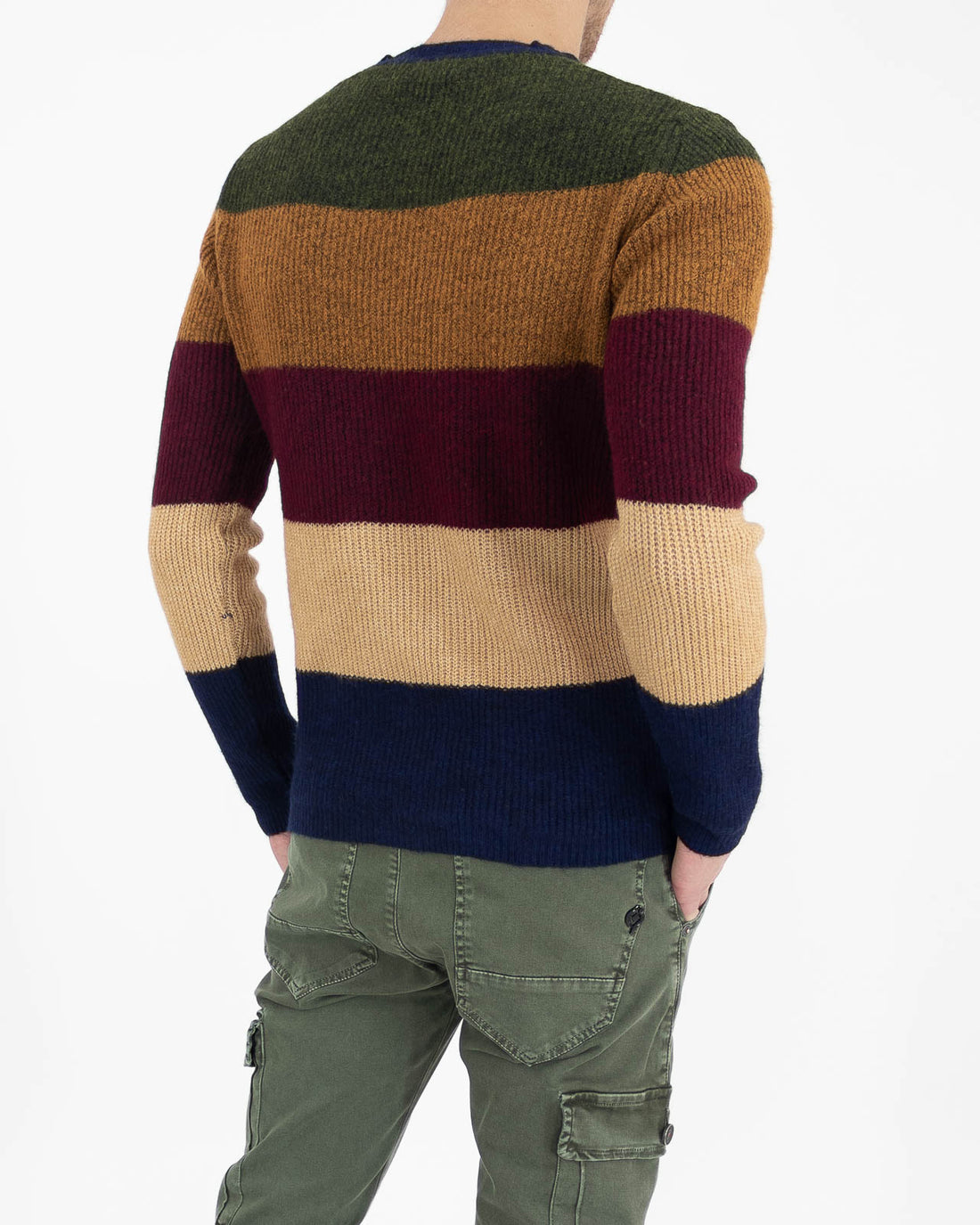 Warm tone striped crew-neck sweater