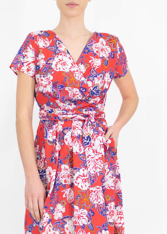Vestito incrociato in cotone rosso