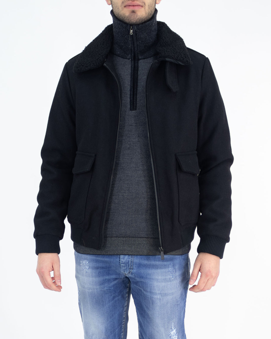 Sherpa collar bomber jacket