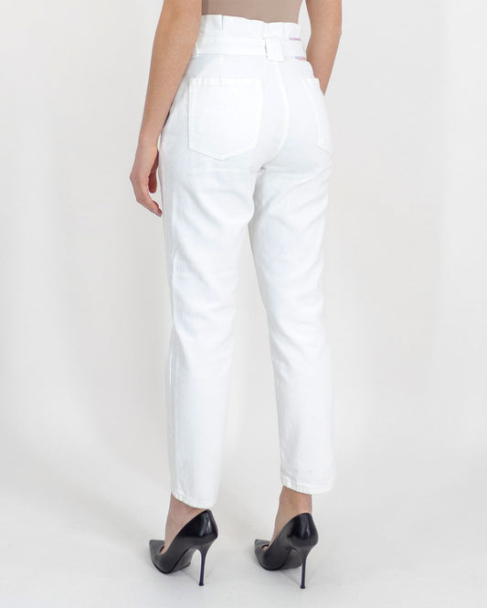 Jeans bianco con fiocco
