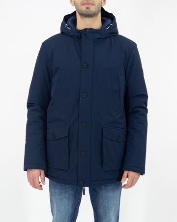 Blue parka with hood