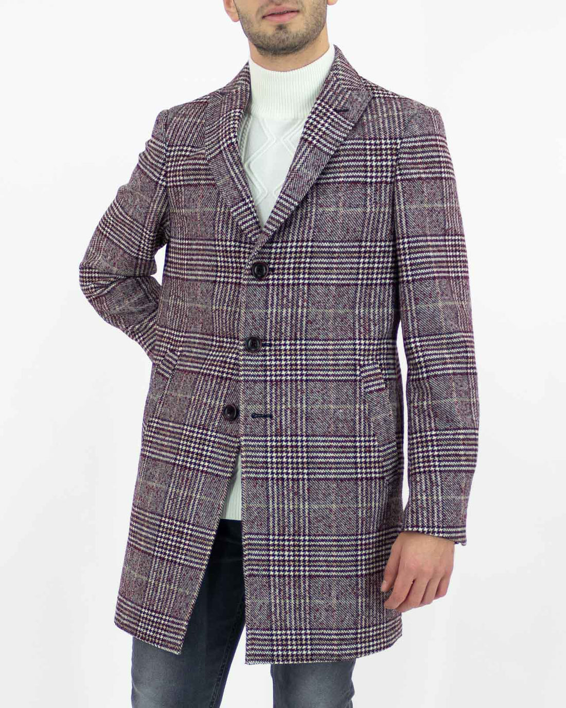 Burgundy checked coat