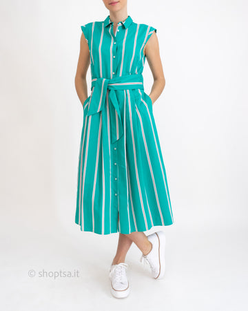 Turquoise striped shirt dress
