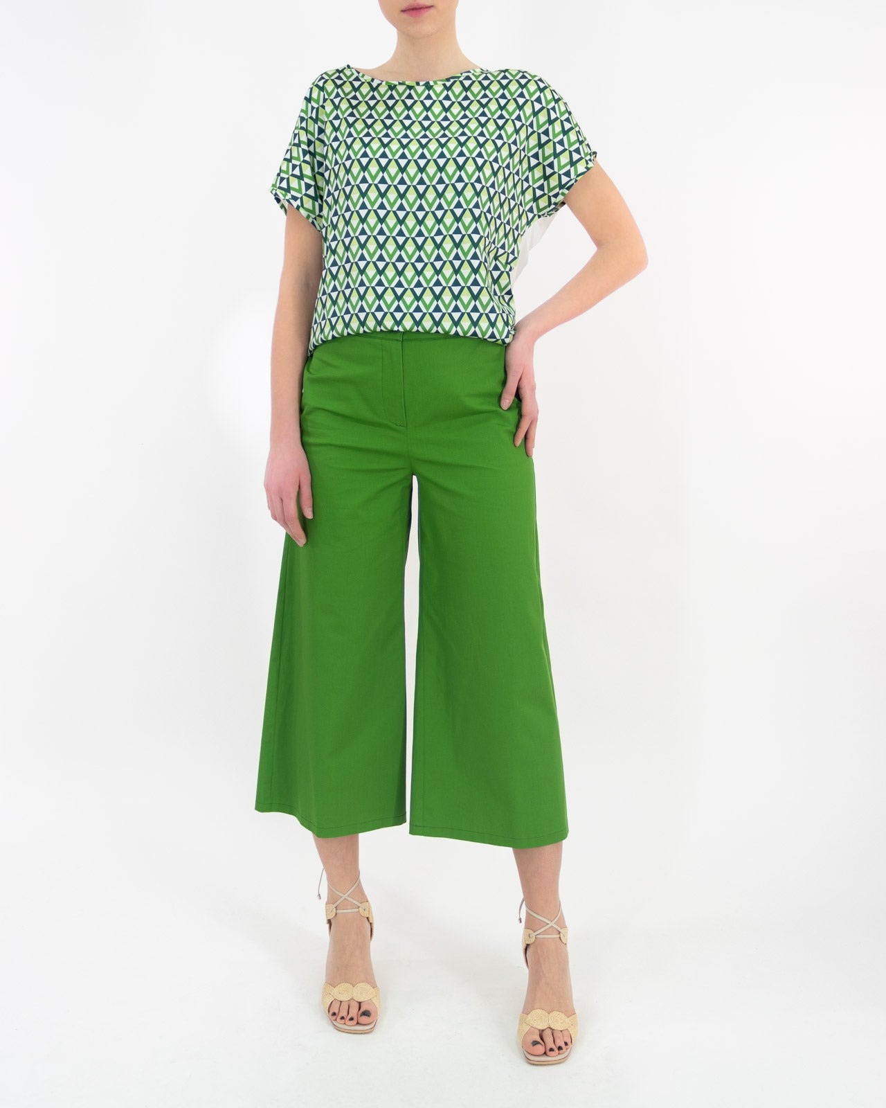 Pantalone verde cropped in cotone - Emme Marella - shopTSa