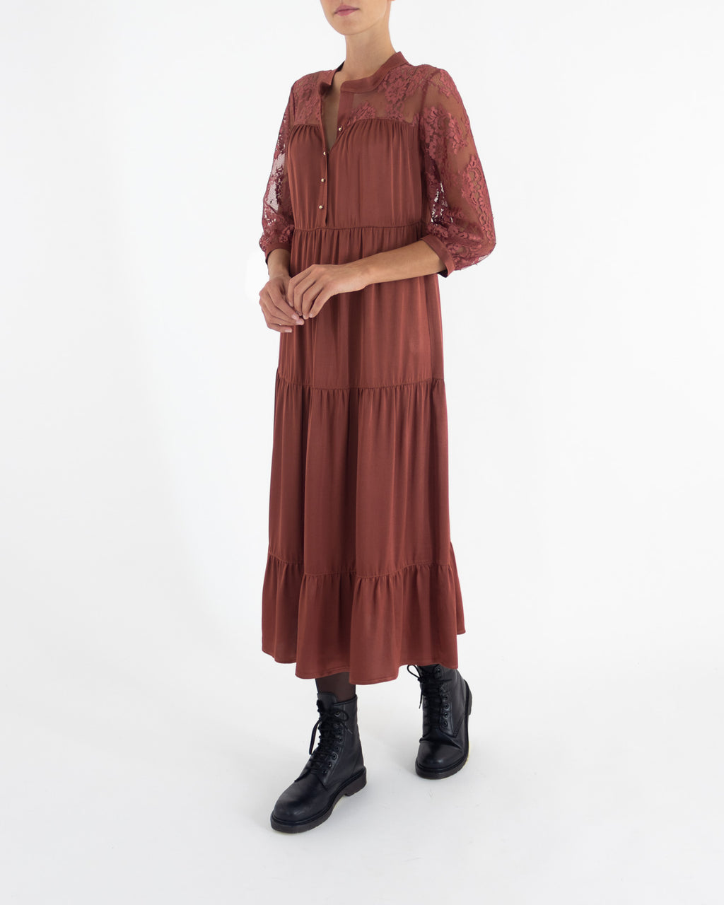 Abito lungo in raso e pizzo - Angysix - shopTSa