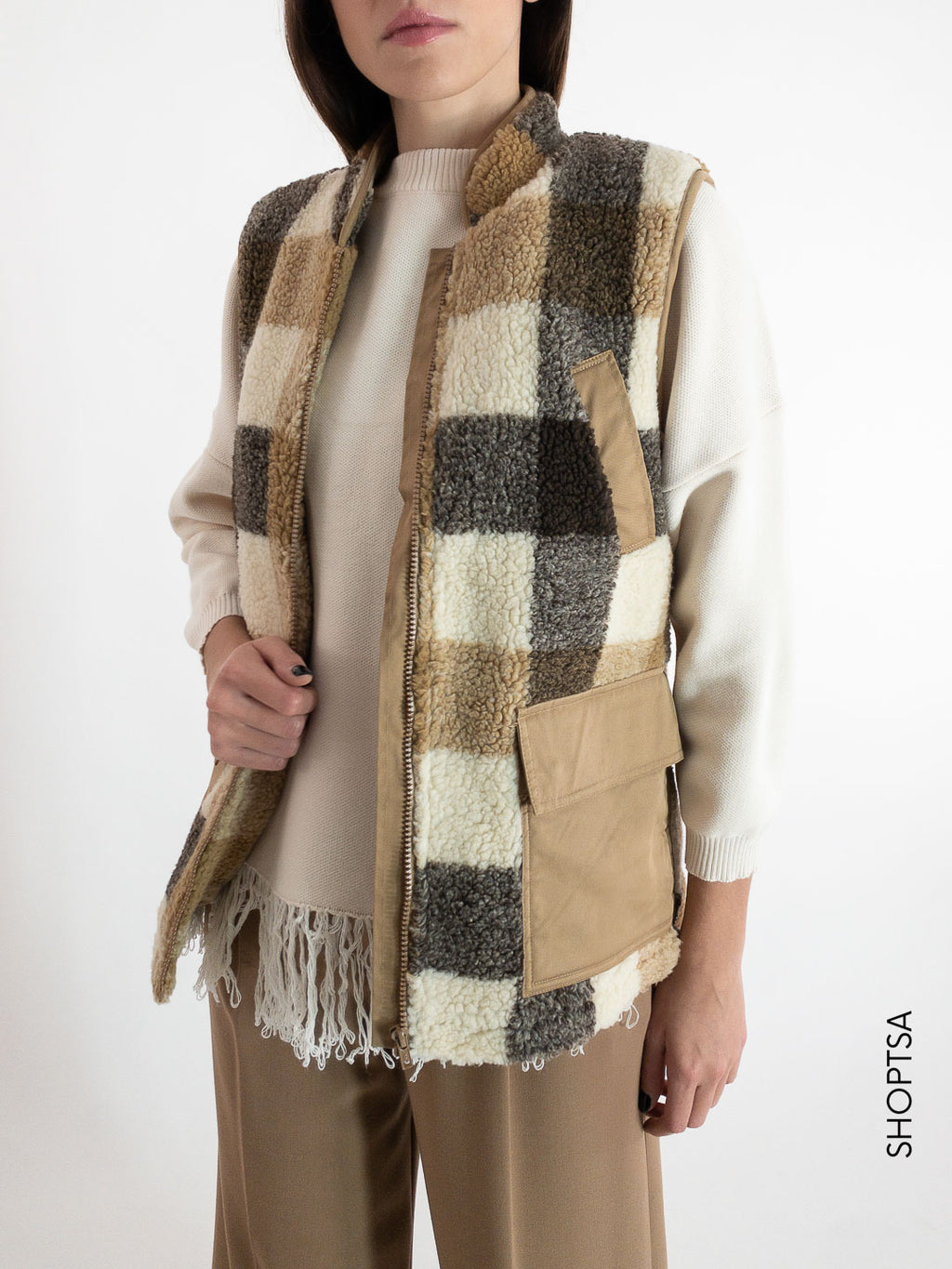 Tartan sherpa vest - NÜMPH